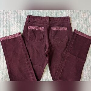 St. John's Bay Burgundy Straight-Leg Stretch Corduroys with Lace Detail. Size 8P